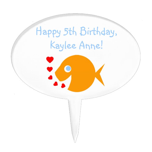 Cute Goldfish Kisses Cartoon Child Birthday Cake Topper
